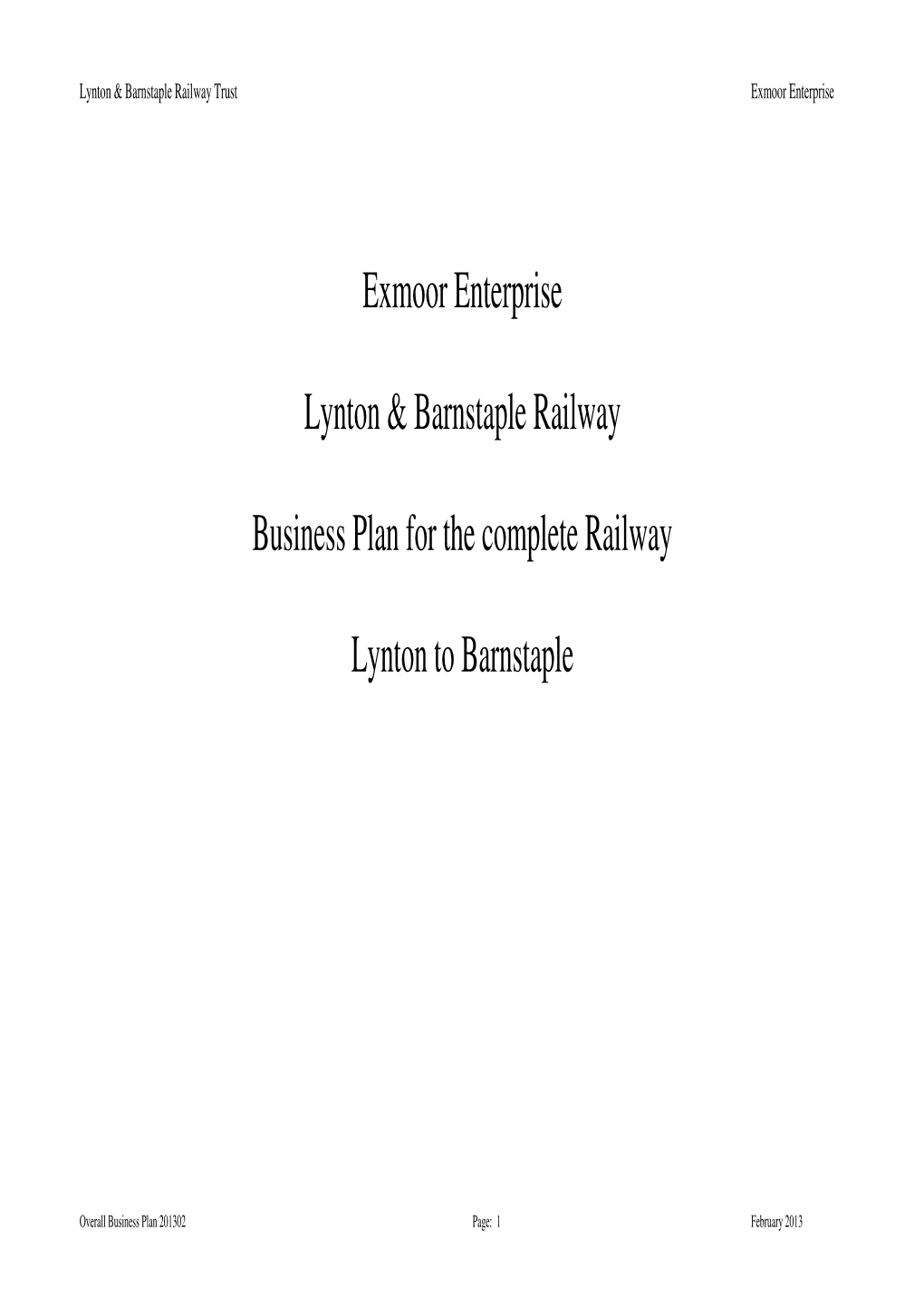 Exmoor Enterprise Lynton & Barnstaple Railway Business Plan