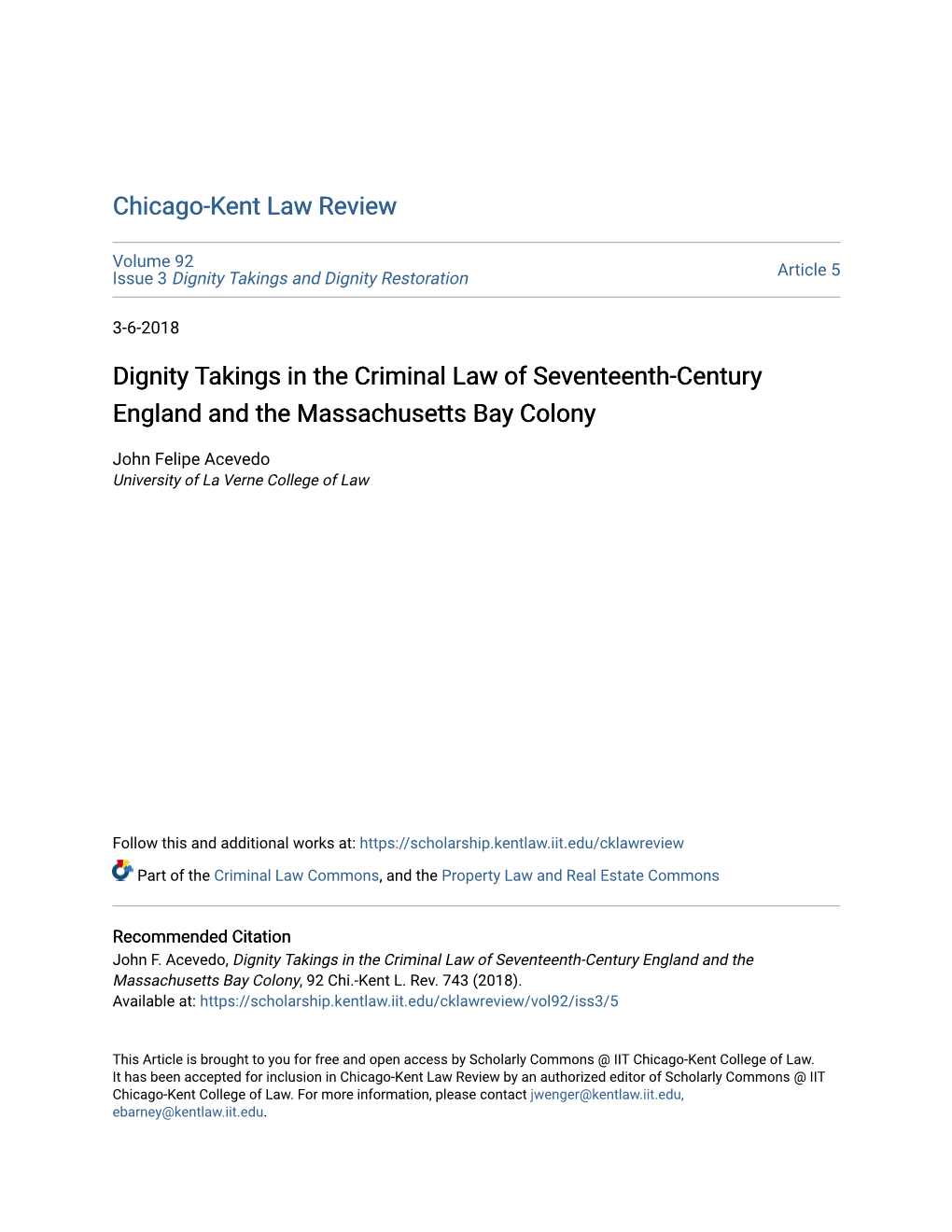 Dignity Takings in the Criminal Law of Seventeenth-Century England and the Massachusetts Bay Colony