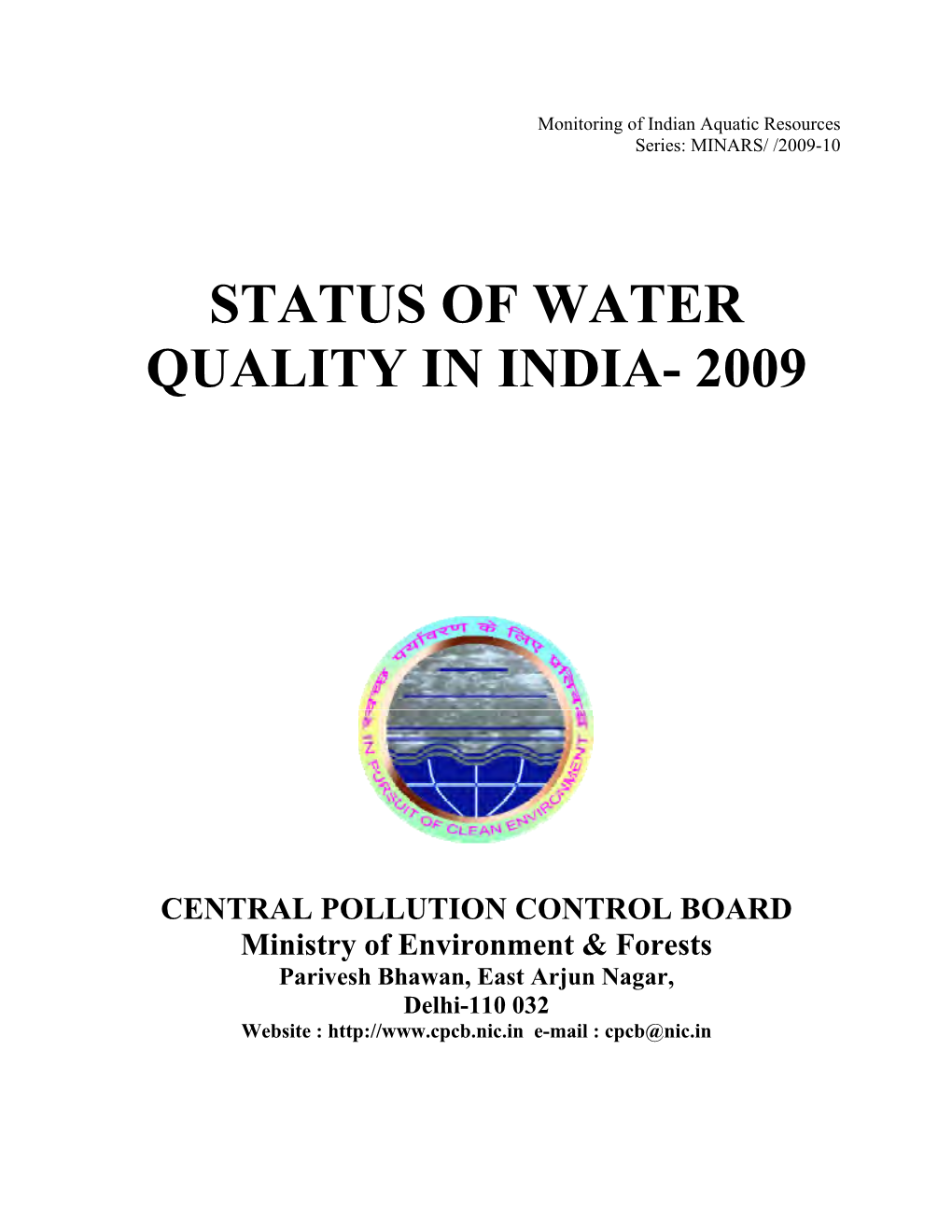 Status of Water Quality in India 2009, Central Pollution Control Board