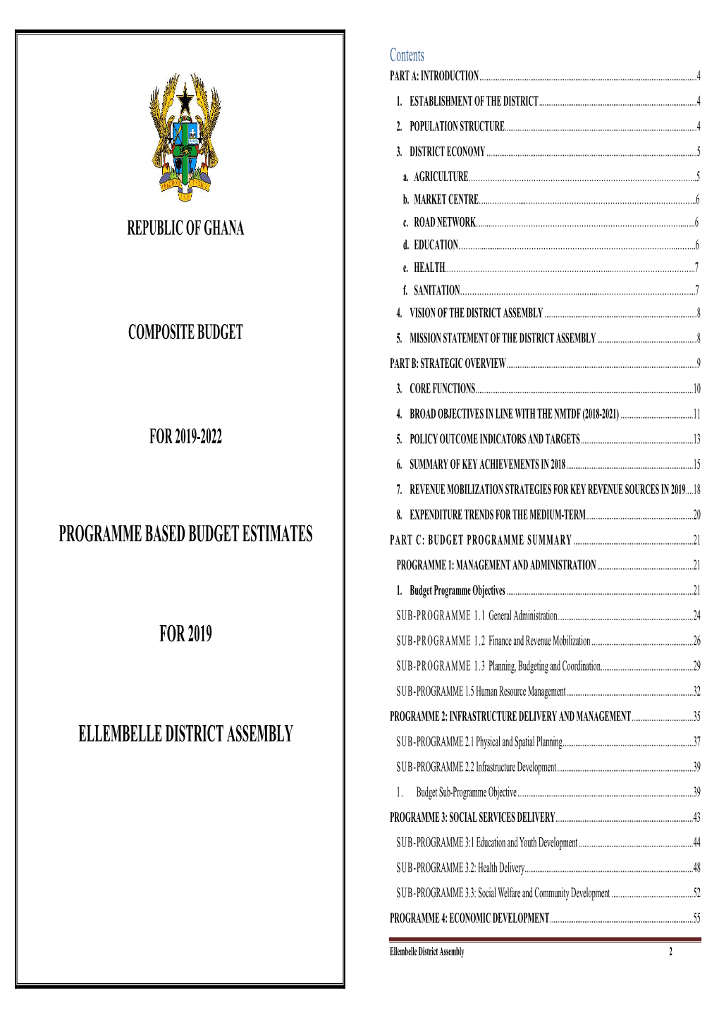 Programme Based Budget Estimates for 2019 Ellembelle District Assembly