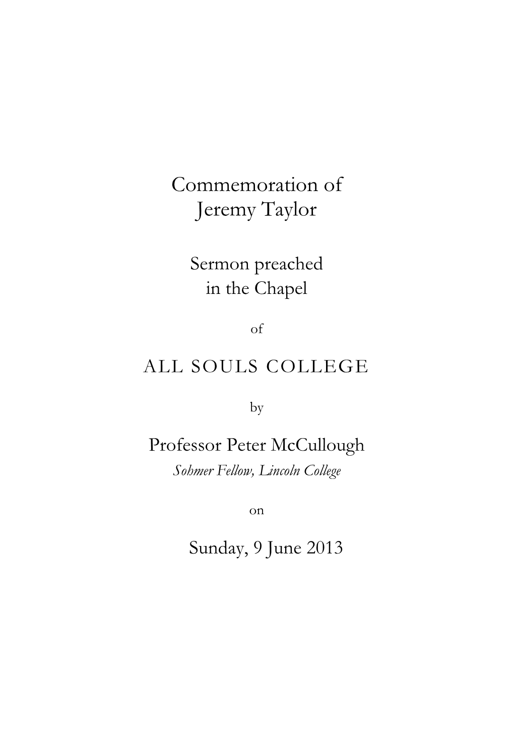 Commemoration of Jeremy Taylor