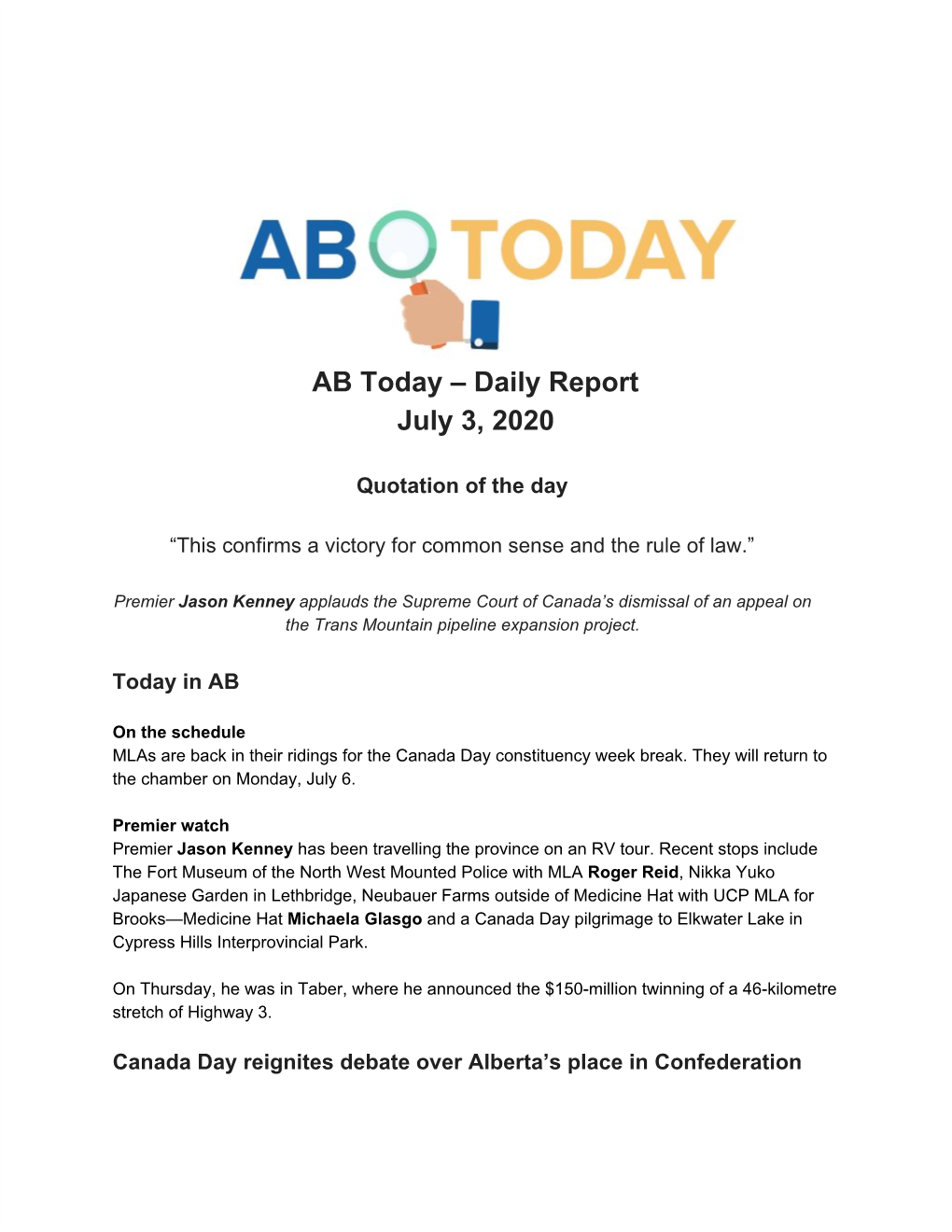 AB Today – Daily Report July 3, 2020