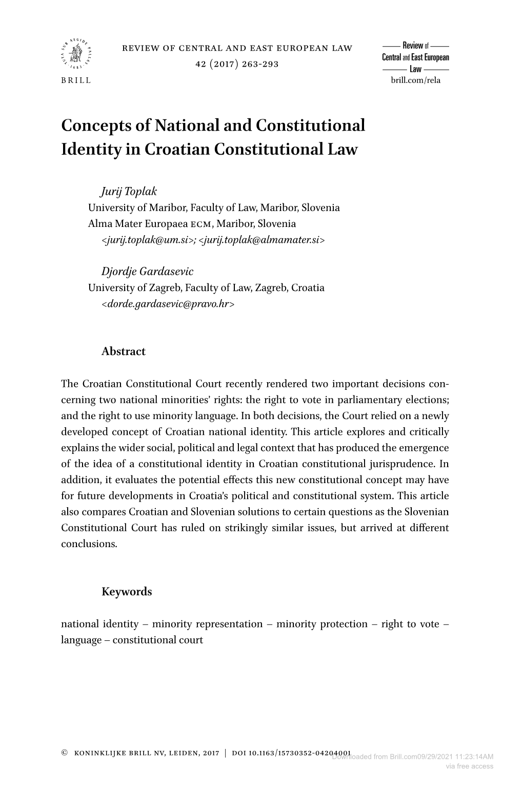 Concepts of National and Constitutional Identity in Croatian Constitutional Law
