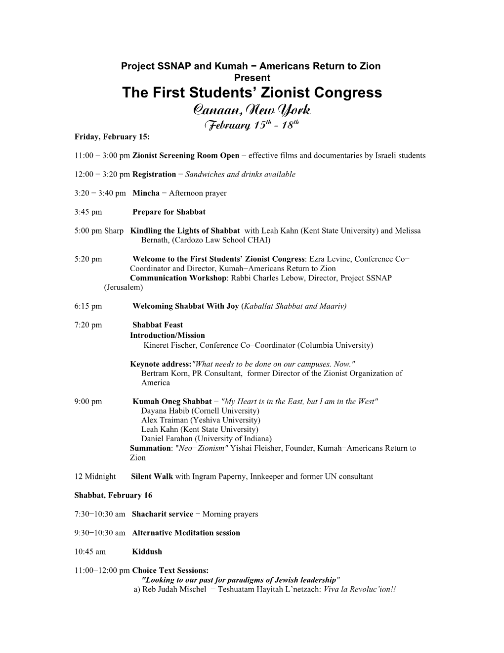 The First Students' Zionist Congress Canaan, New York