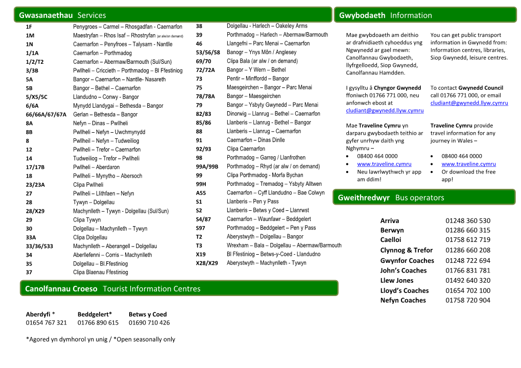 Gwybodaeth Information Gweithredwyr Bus Operators