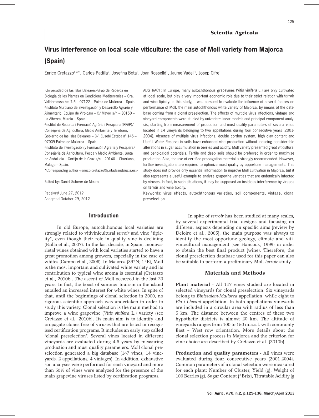 Virus Interference on Local Scale Viticulture: the Case of Moll Variety from Majorca (Spain)