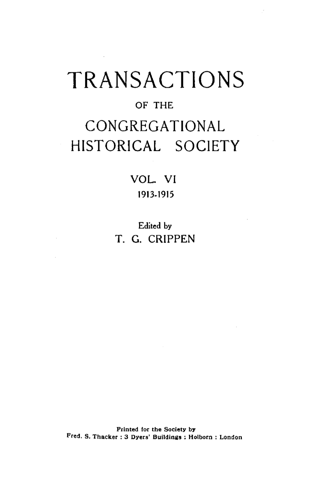 Transactions of the Congregational Historical Society