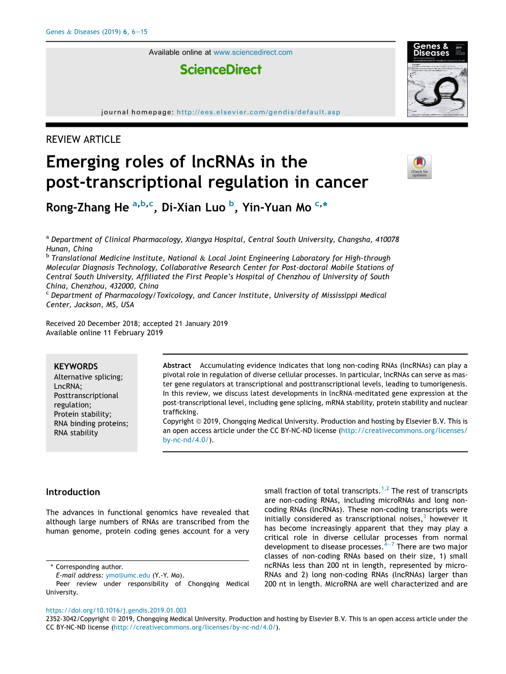 Emerging Roles of Lncrnas in the Post-Transcriptional Regulation In