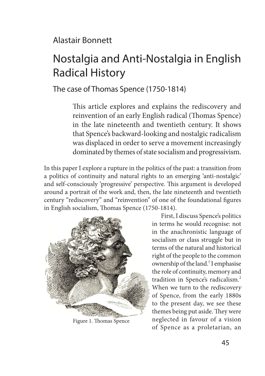 Nostalgia and Anti-Nostalgia in English Radical History the Case of Thomas Spence (1750-1814)