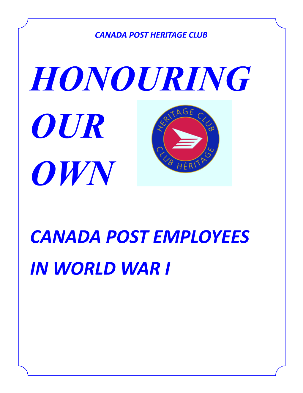 Canada Post Employees in World War I