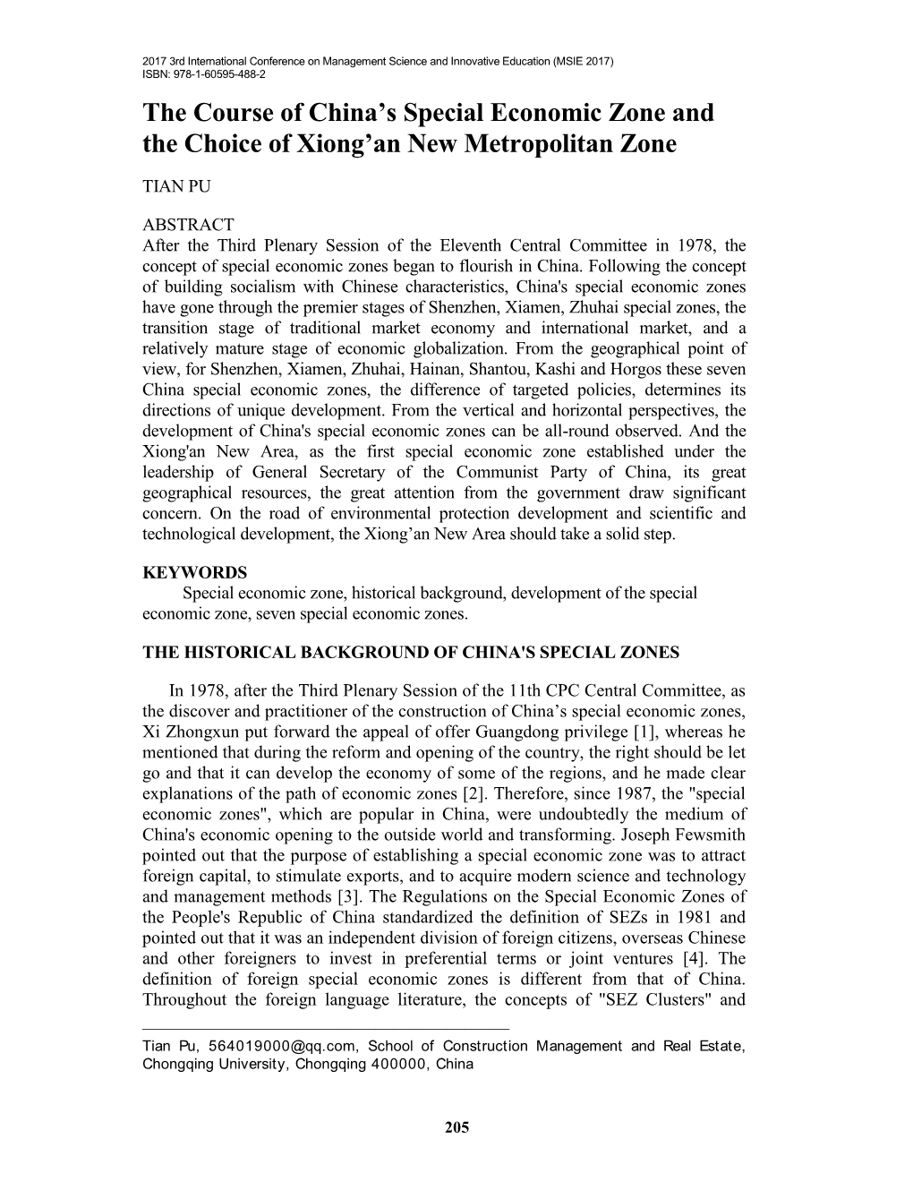 The Course of China's Special Economic Zone and the Choice Of