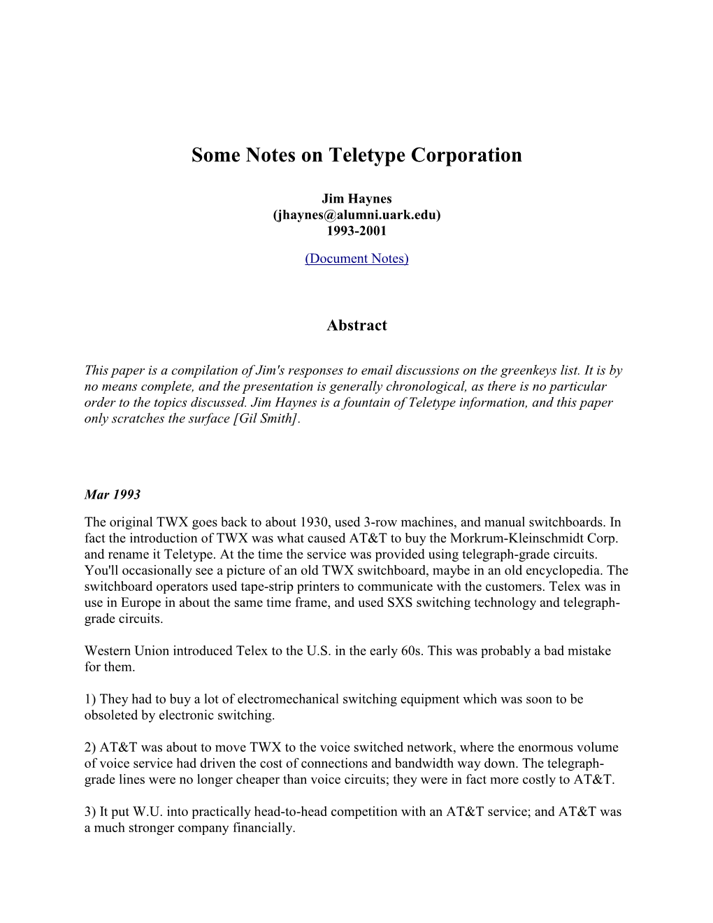 Some Notes on Teletype Corporation