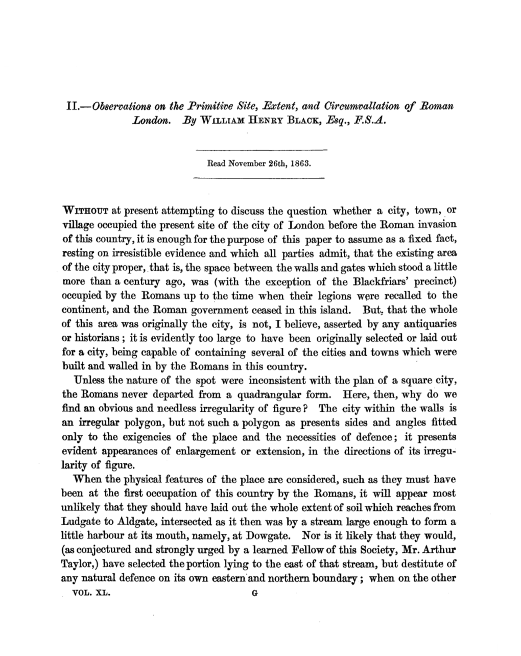 Observations on the Primitive Site, Extent, and Circttmvallation of Roman London