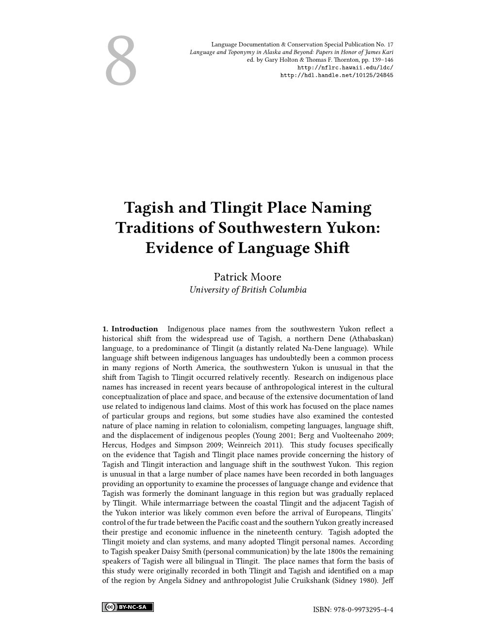 Tagish and Tlingit Place Naming Traditions of Southwestern Yukon: Evidence of Language Shift