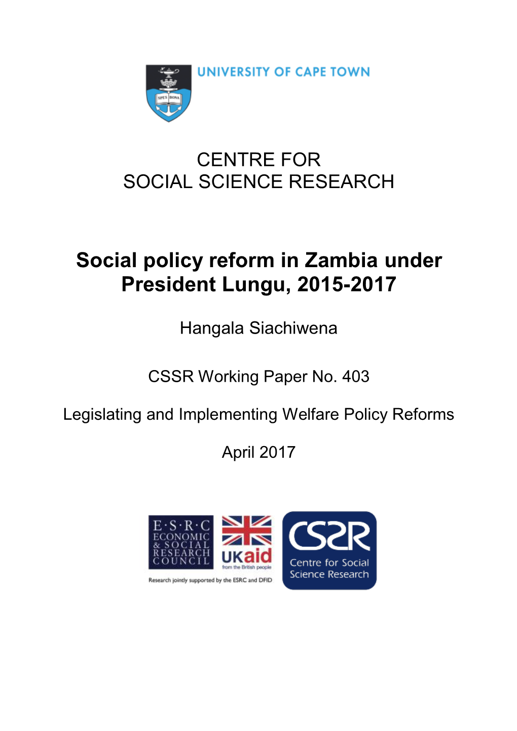 Social Policy Reform in Zambia Under President Lungu, 2015-2017