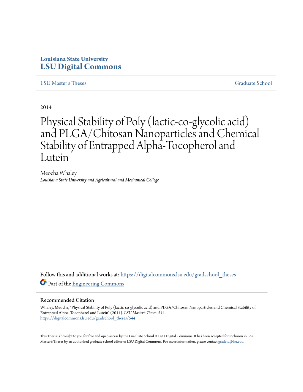 Physical Stability of Poly (Lactic-Co-Glycolic Acid) and PLGA