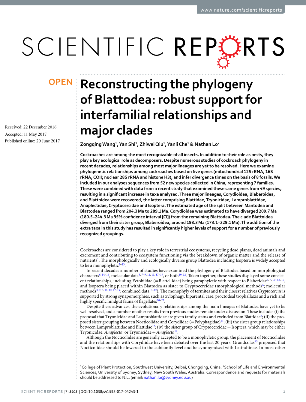 Reconstructing the Phylogeny of Blattodea