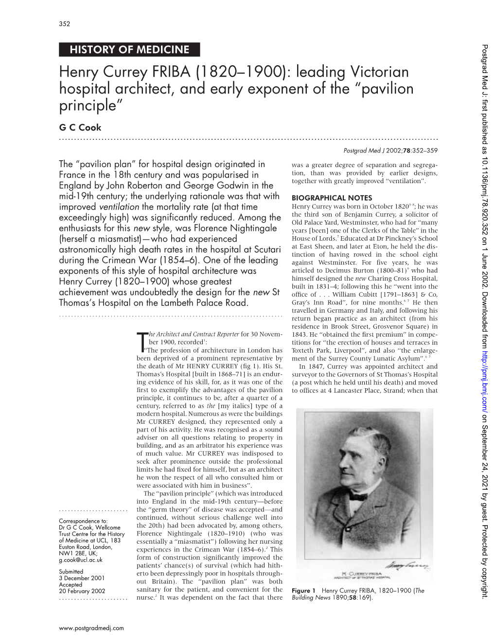 Henry Currey FRIBA (1820–1900): Leading Victorian Hospital Architect, and Early Exponent of the “Pavilion Principle” G C Cook