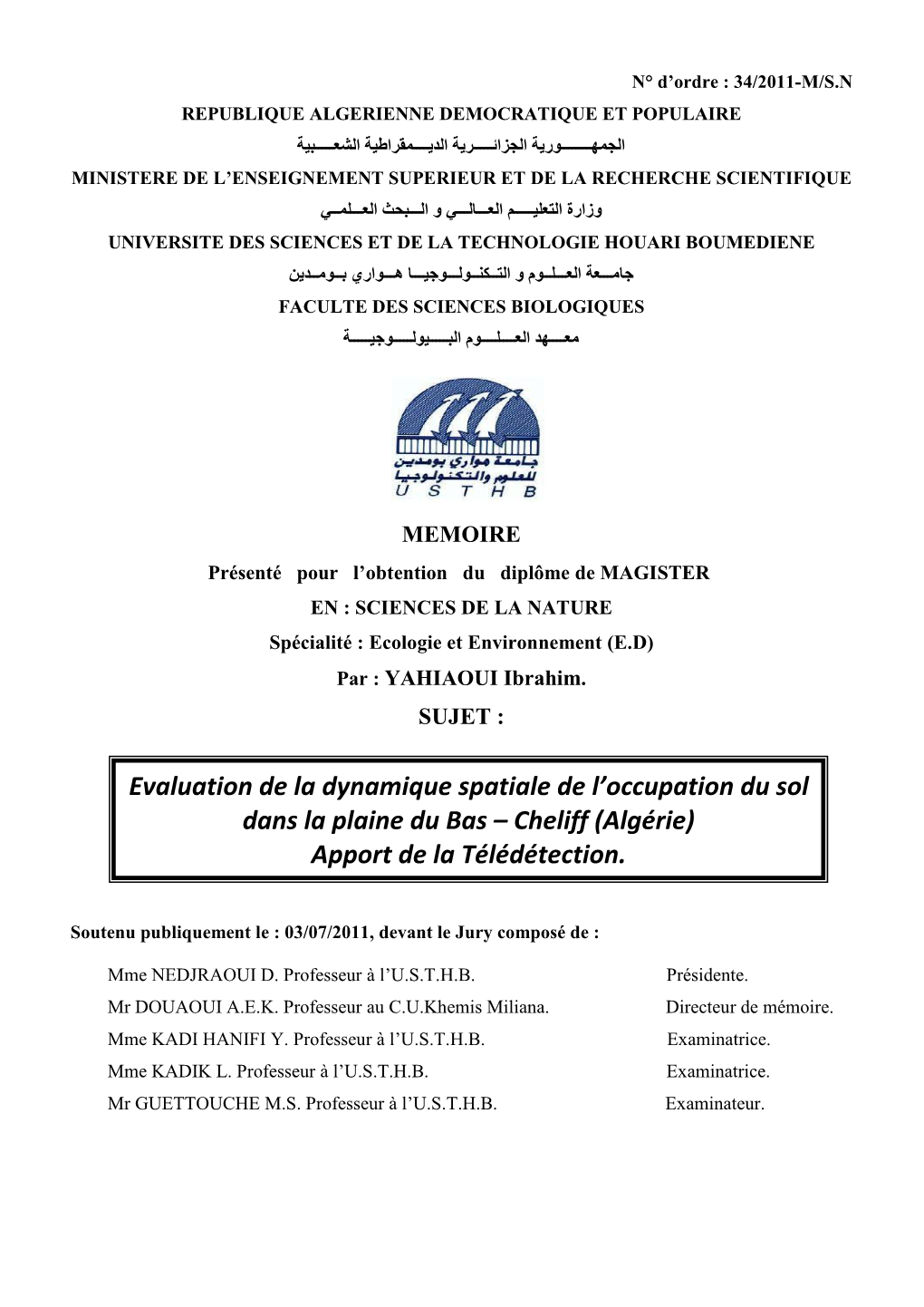 (Algérie). Thèse De Master, Université De Montpellier 2, 54 P