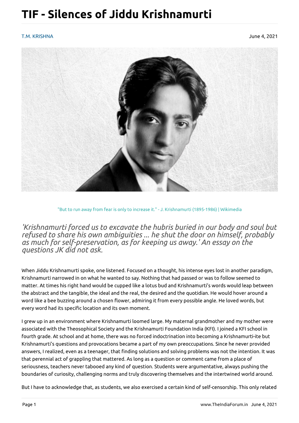 Silences of Jiddu Krishnamurti