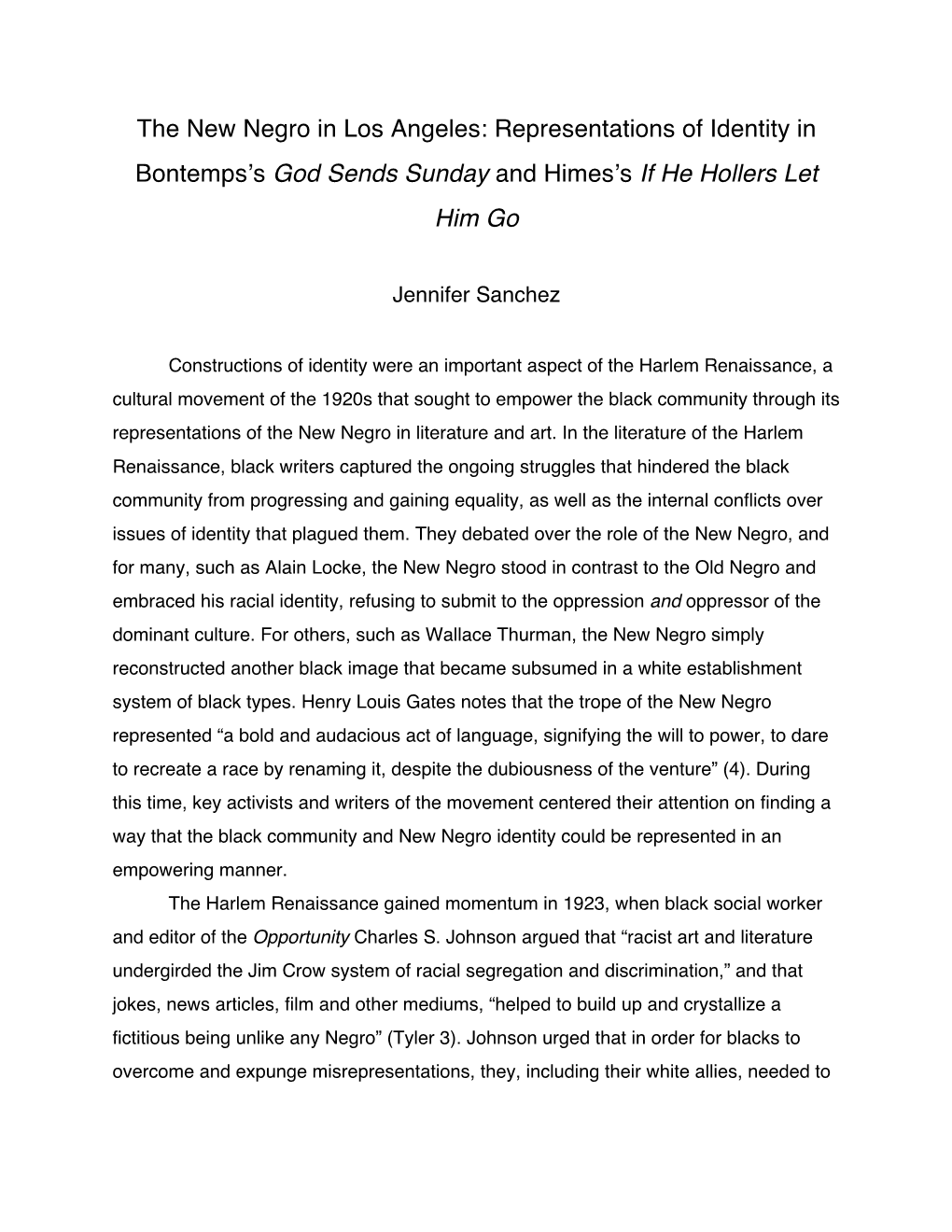 The New Negro in Los Angeles: Representations of Identity in Bontemps’S God Sends Sunday and Himes’S If He Hollers Let Him Go