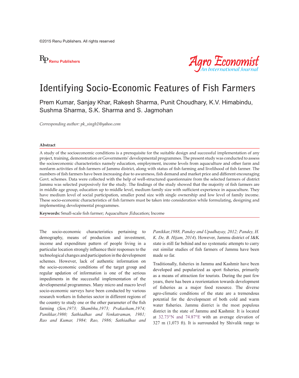 Identifying Socio-Economic Features of Fish Farmers