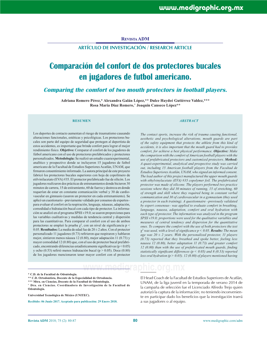 Comparación Del Confort De Dos Protectores Bucales En Jugadores De Futbol Americano