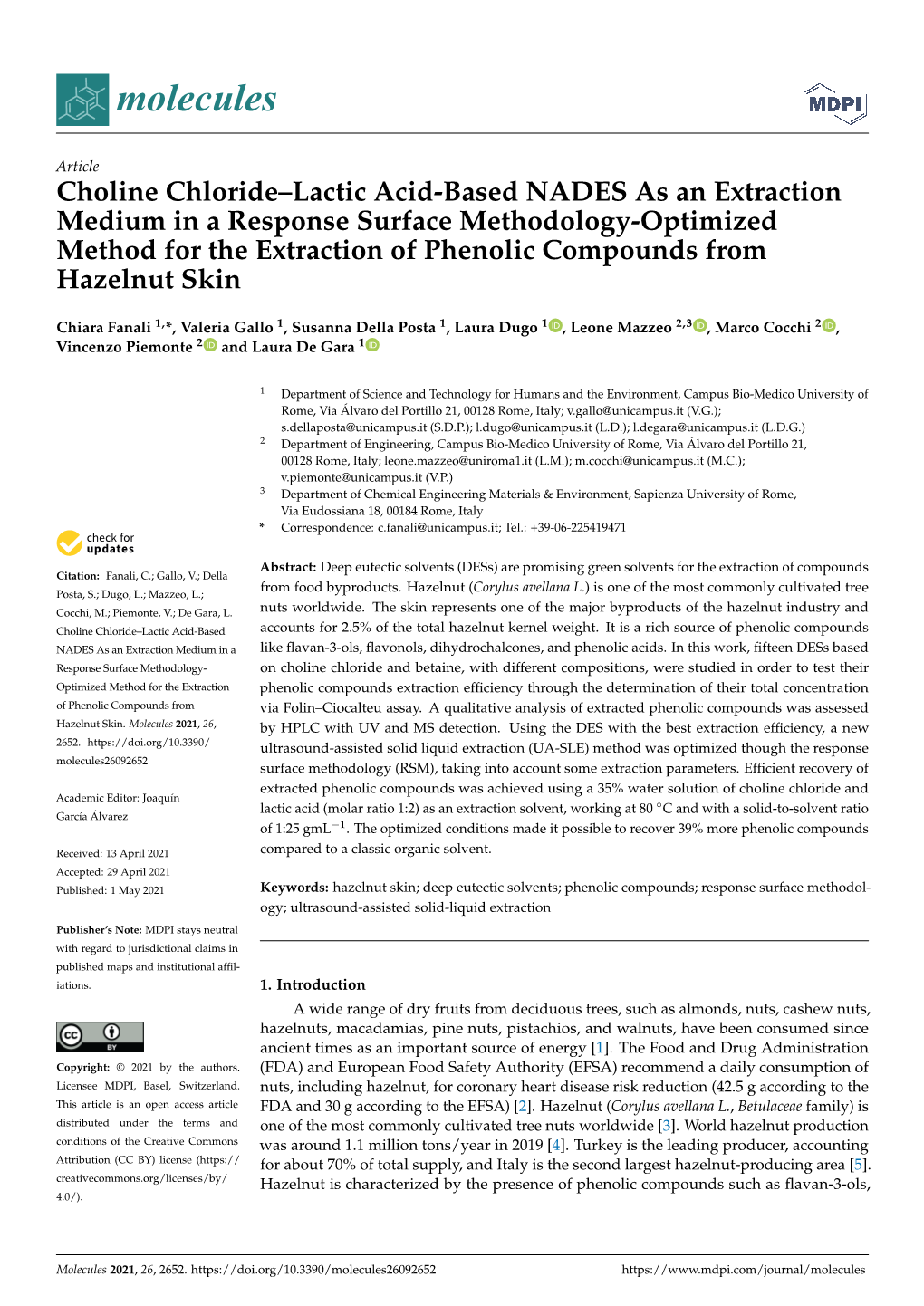 Choline Chloride–Lactic Acid-Based NADES As an Extraction Medium In