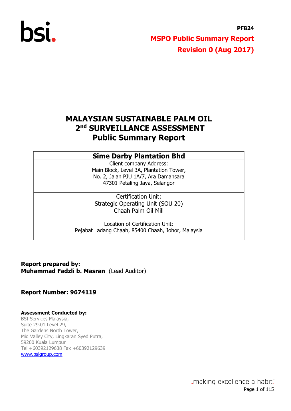 MALAYSIAN SUSTAINABLE PALM OIL 2Nd SURVEILLANCE ASSESSMENT Public Summary Report