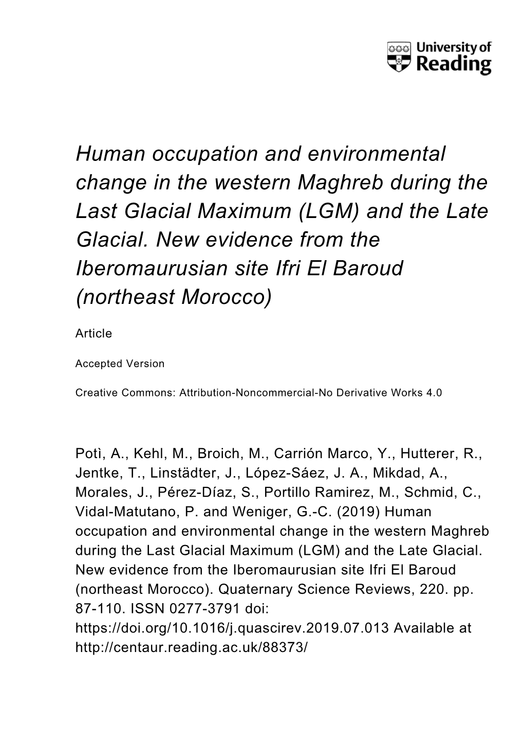Human Occupation and Environmental Change in the Western Maghreb During the Last Glacial Maximum (LGM) and the Late Glacial