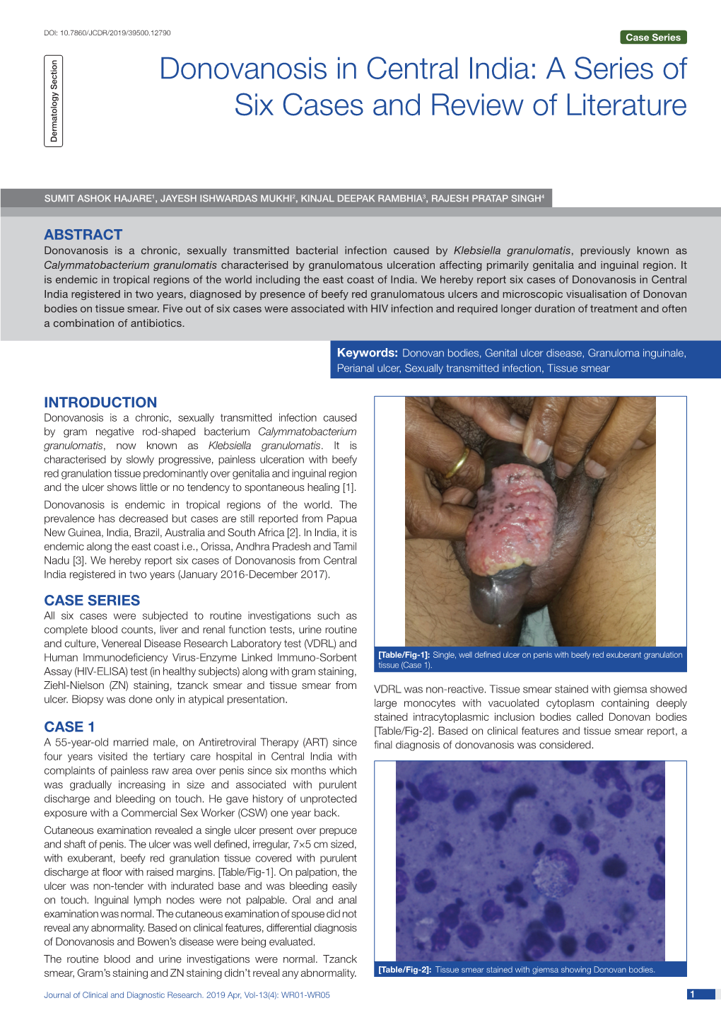Donovanosis in Central India: a Series of Postgraduate Education Six Cases and Review of Literature Original Article Dermatology Section