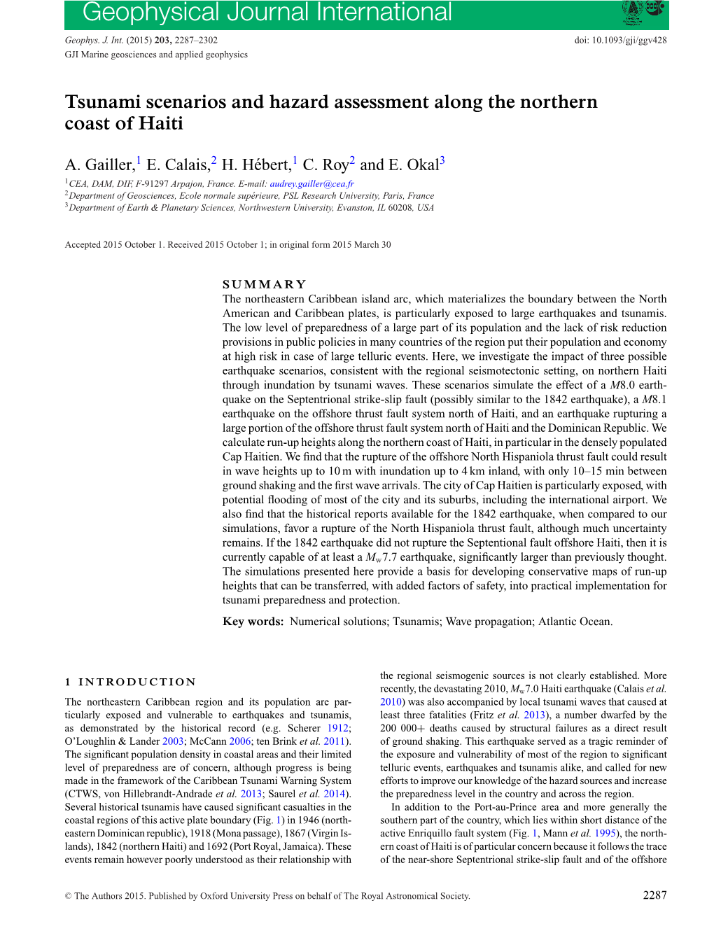 Tsunami Scenarios and Hazard Assessment Along the Northern Coast of Haiti