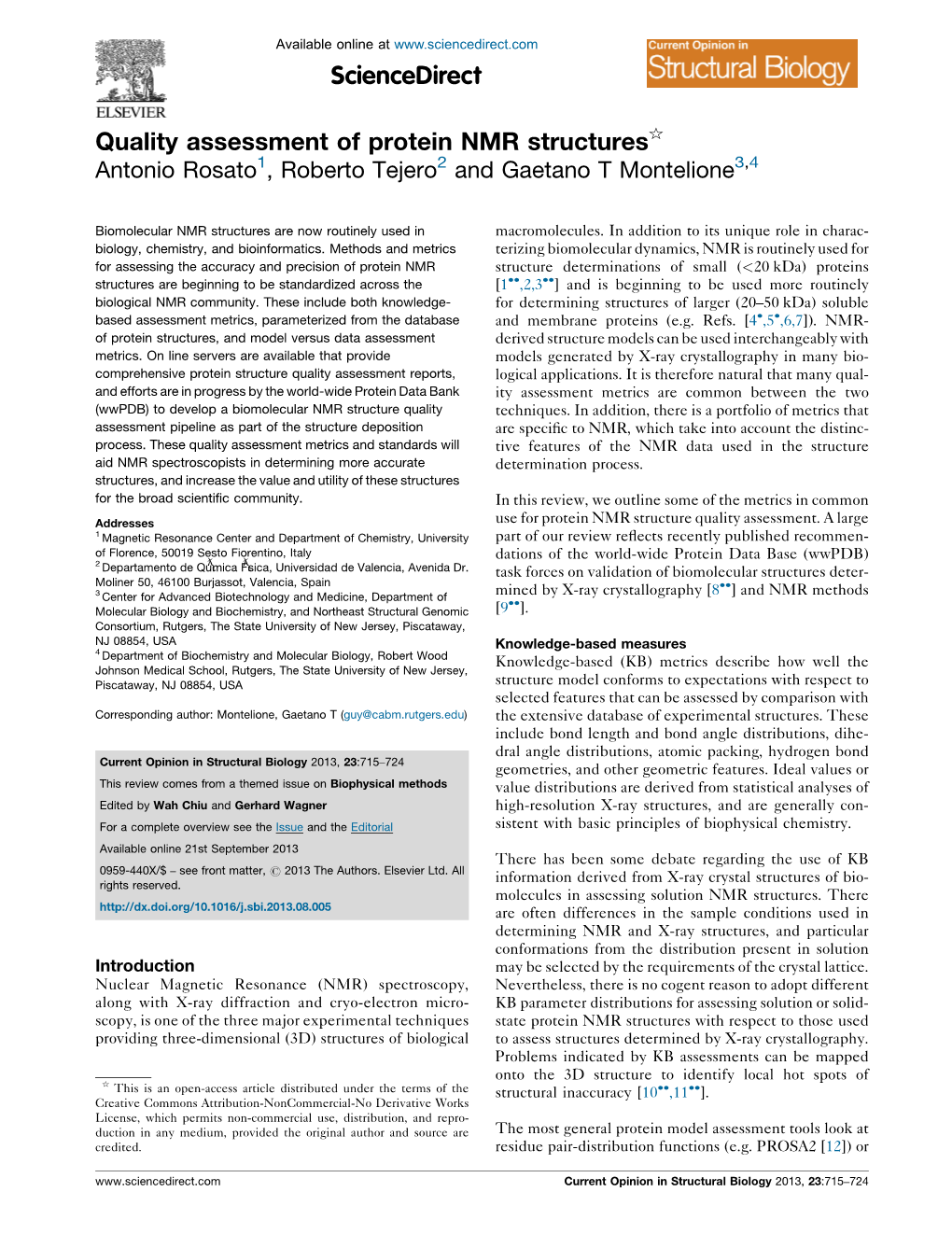 Quality Assessment of Protein NMR Structures