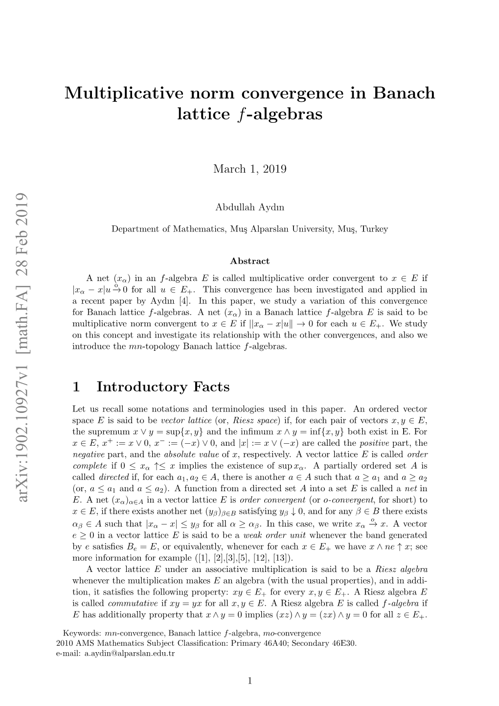 Multiplicative Norm Convergence in Banach Lattice F-Algebras