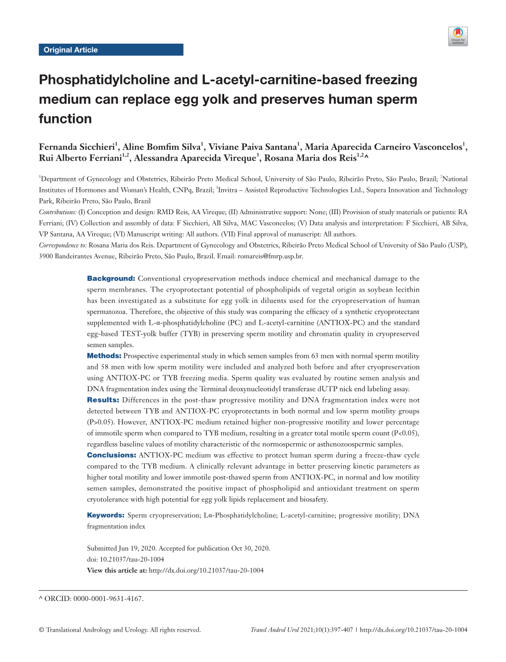 Phosphatidylcholine and L-Acetyl-Carnitine-Based Freezing Medium Can Replace Egg Yolk and Preserves Human Sperm Function