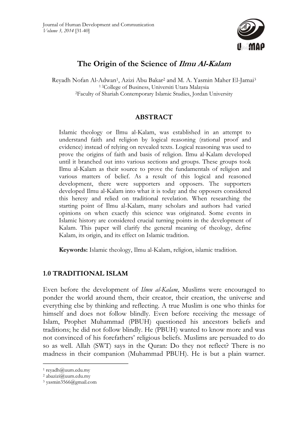 The Origin of the Science of Ilmu Al-Kalam