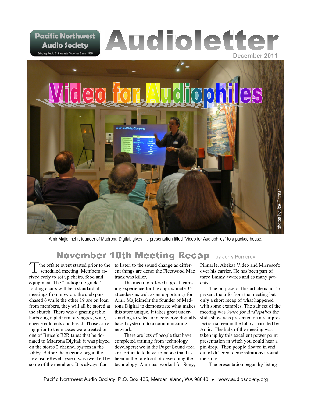 PNWAS Audioletter Dec 2011