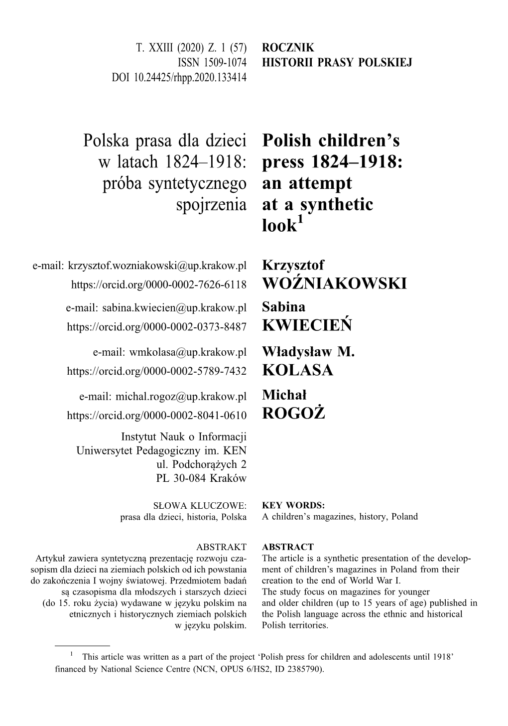 Polish Children's Press 1824–1918: an Attempt at a Synthetic Look