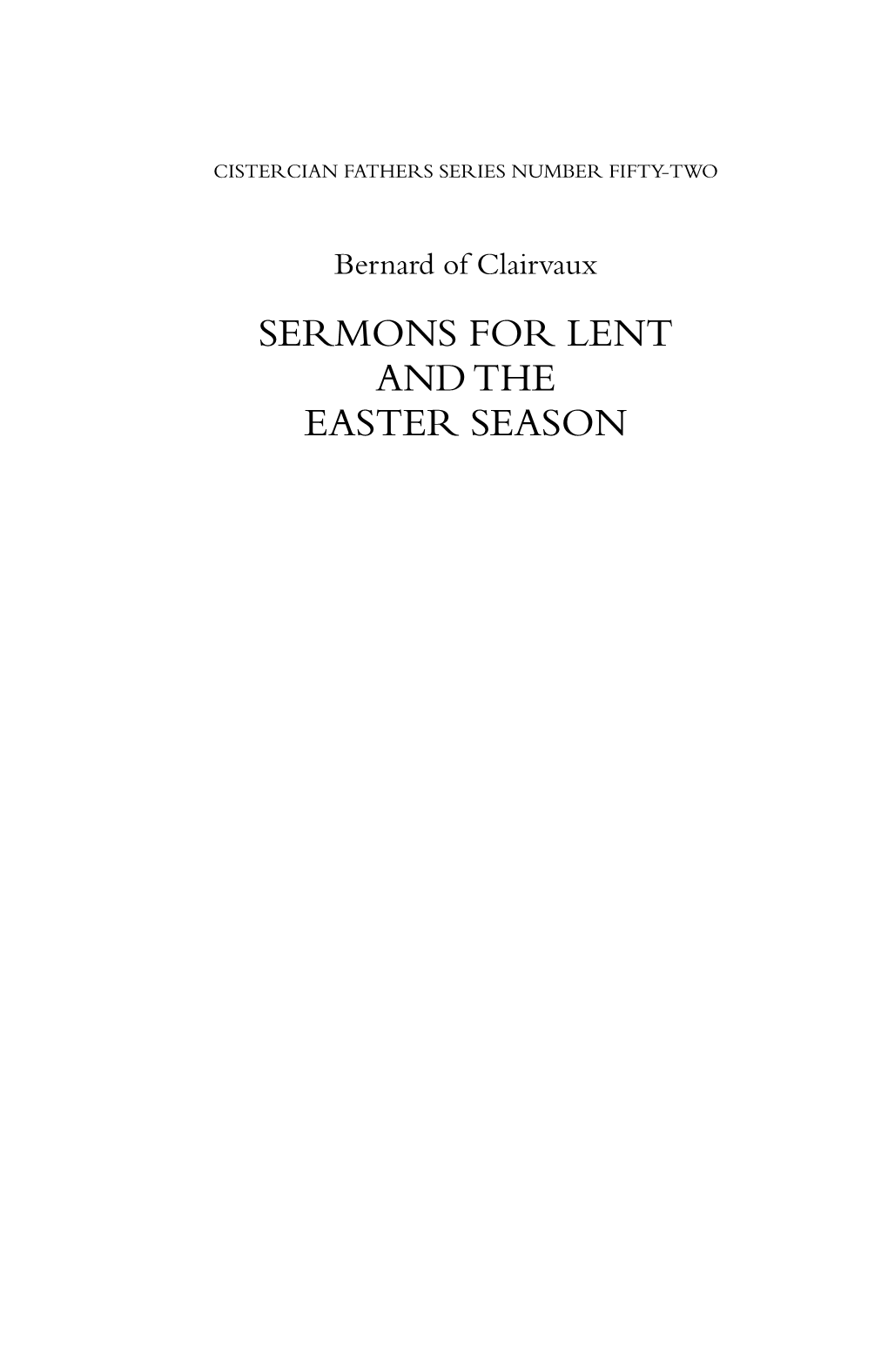 Sermons for Lent and the Easter Season
