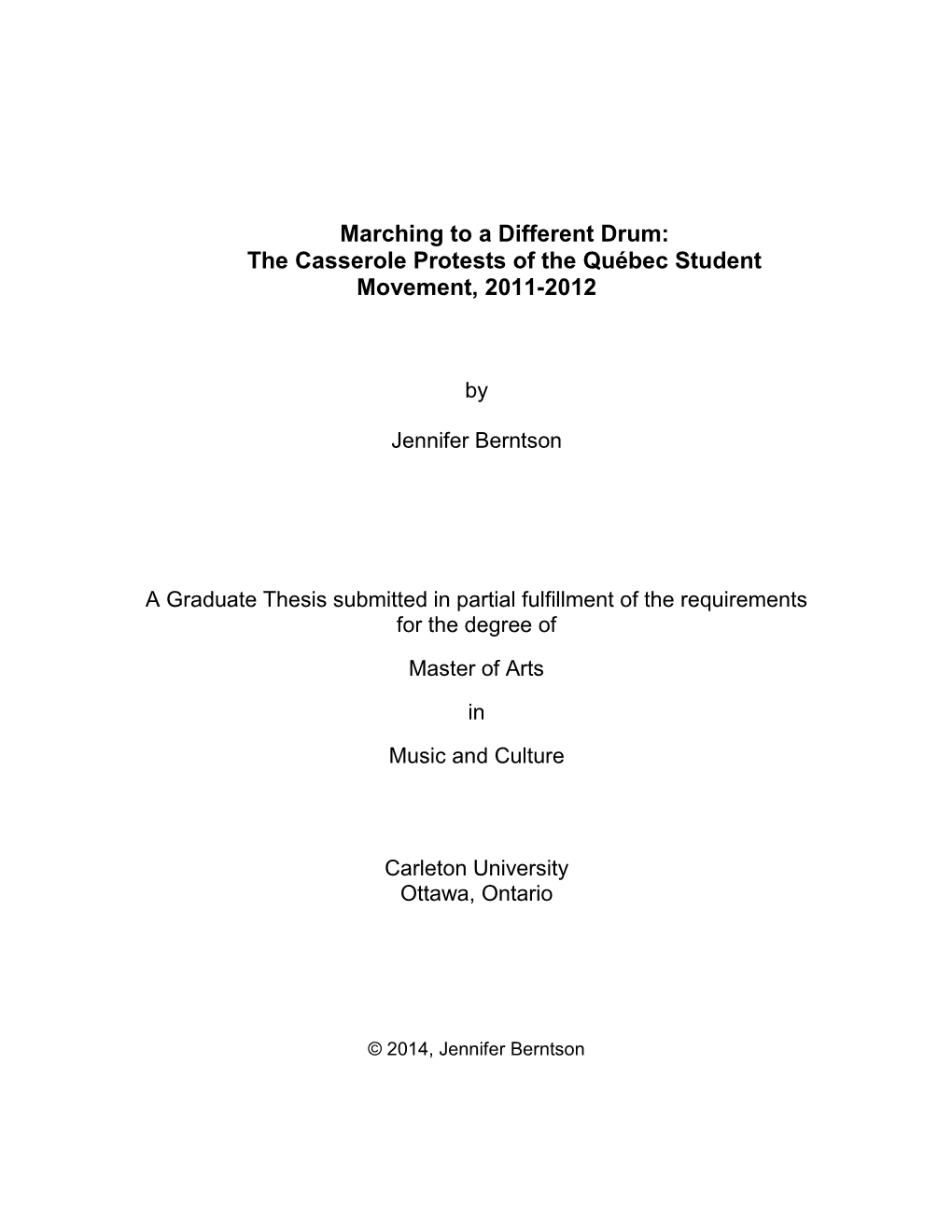 Marching to a Different Drum: the Casserole Protests of the Québec Student Movement, 2011-2012