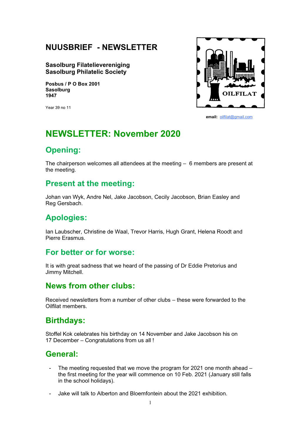 Nuusbrief - Newsletter