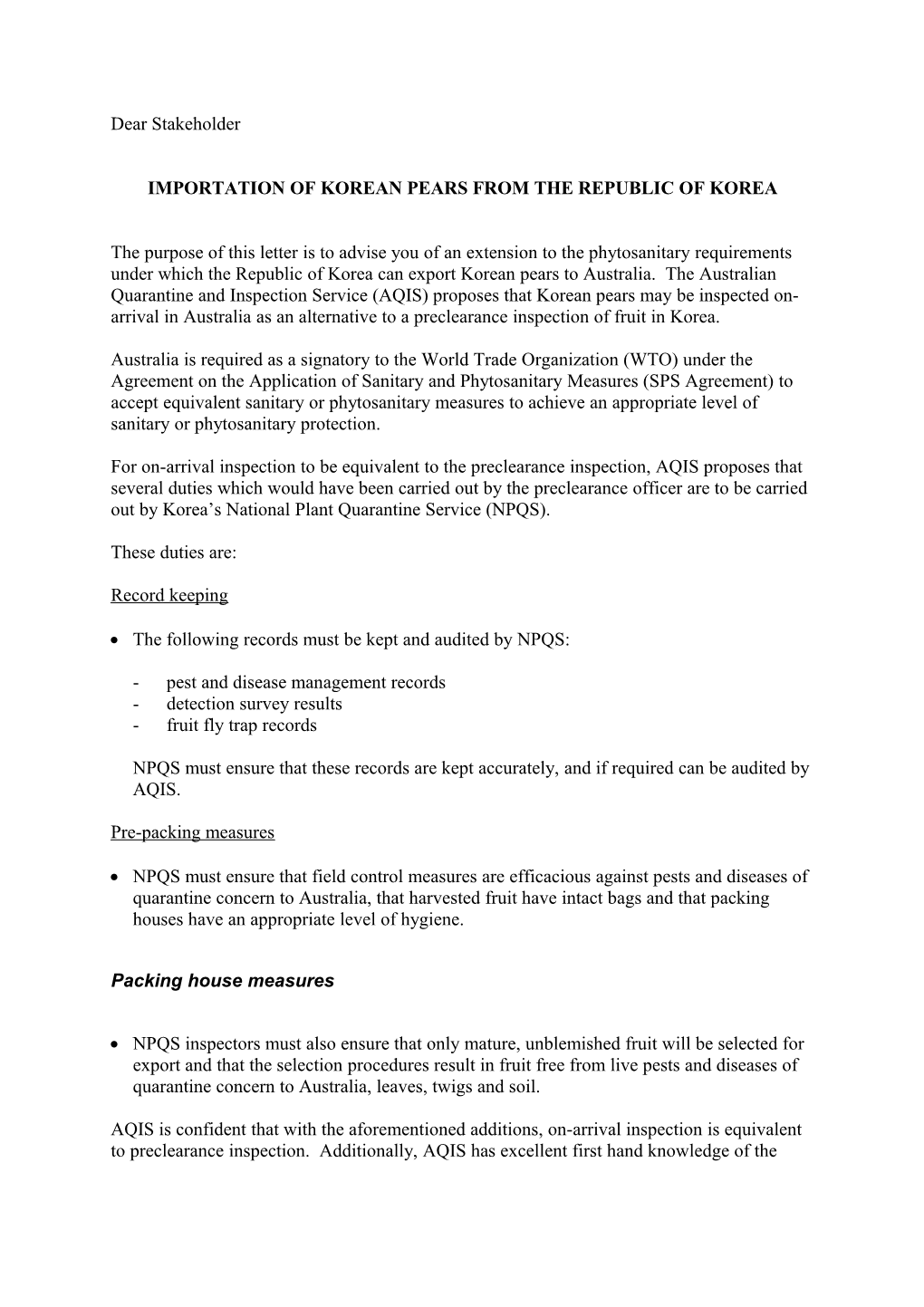 Importation of Korean Pears from the Republic of Korea