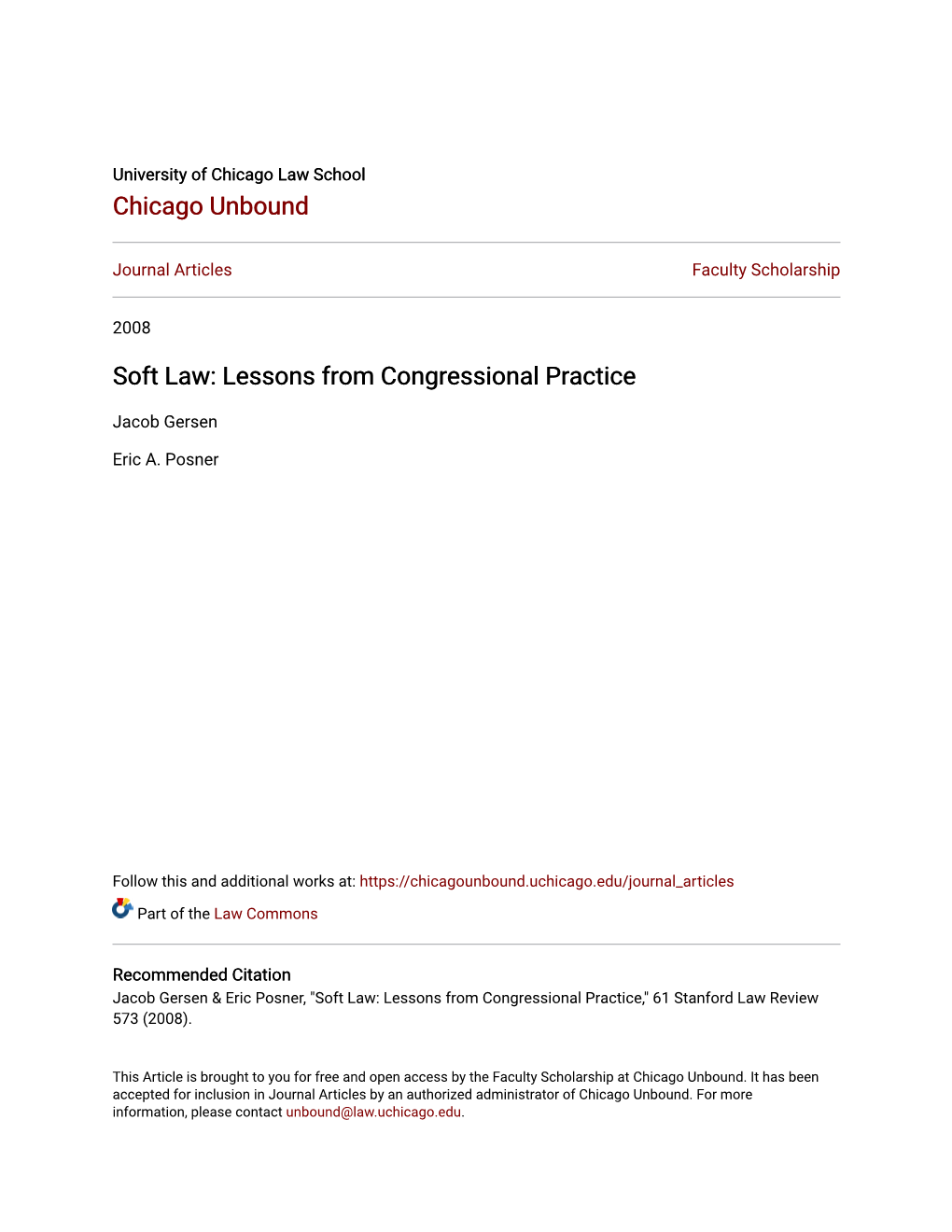 Soft Law: Lessons from Congressional Practice