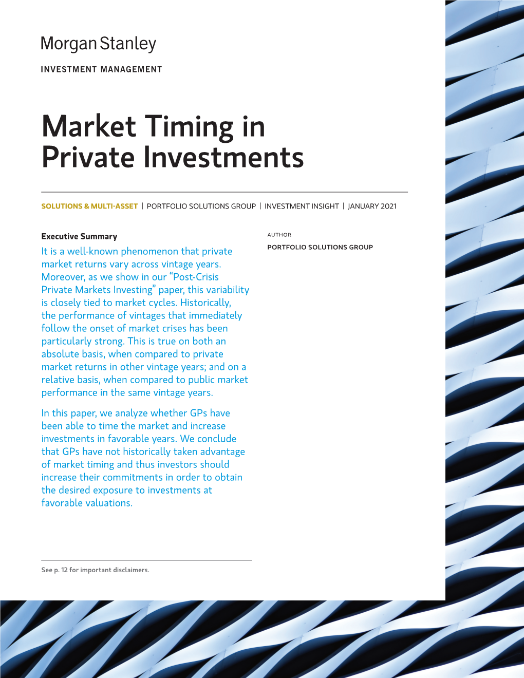 Market Timing in Private Investments