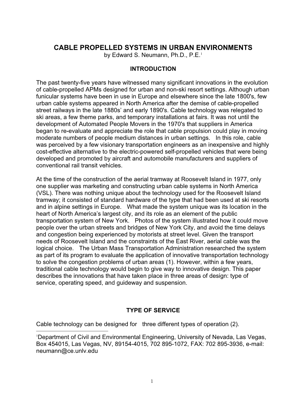 CABLE PROPELLED SYSTEMS in URBAN ENVIRONMENTS by Edward S
