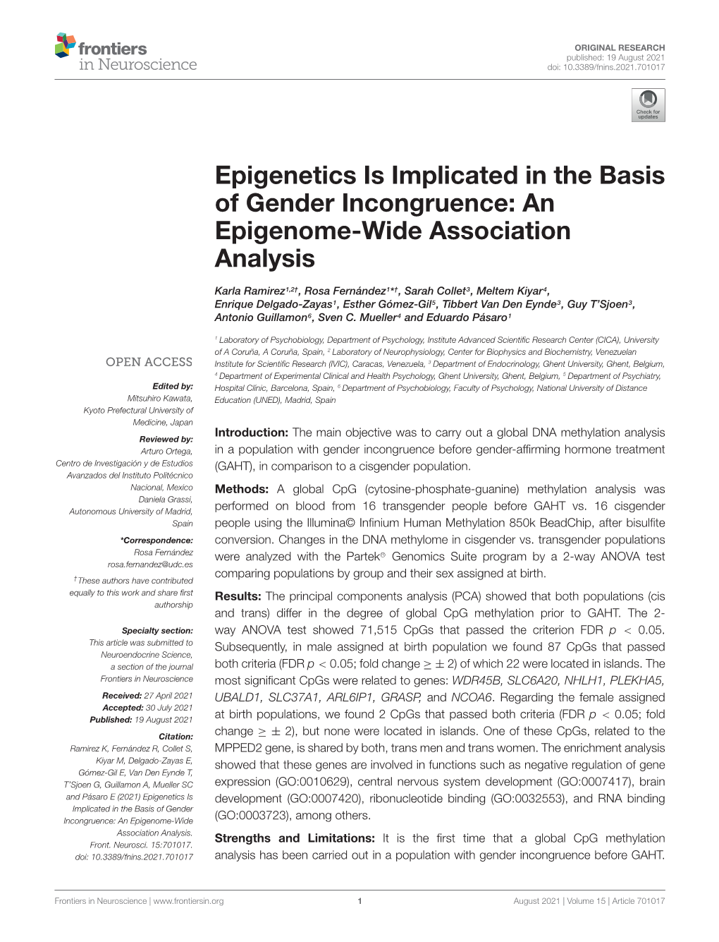 Epigenetics Is Implicated in the Basis of Gender Incongruence: an Epigenome-Wide Association Analysis