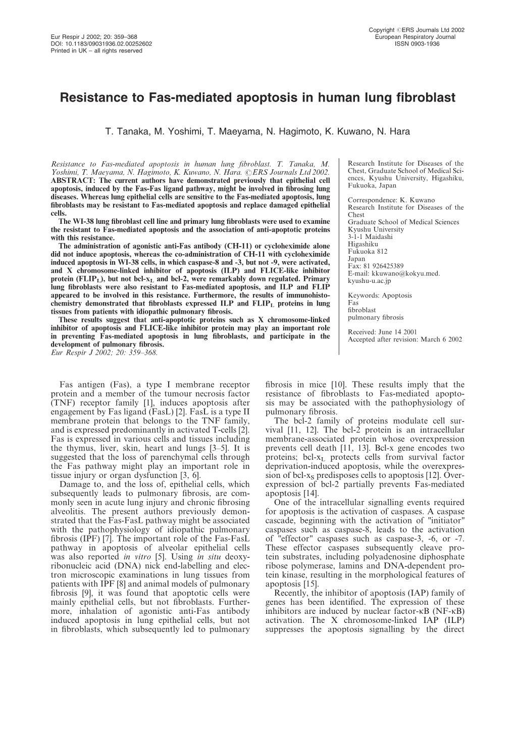 Resistance to Fas-Mediated Apoptosis in Human Lung Fibroblast