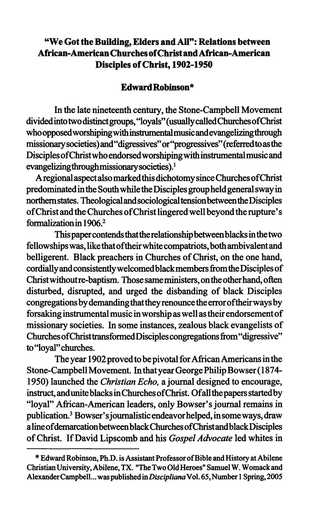 Relations Between African-American Churches of Christ and African-American Disciples of Christ, 1902-1950