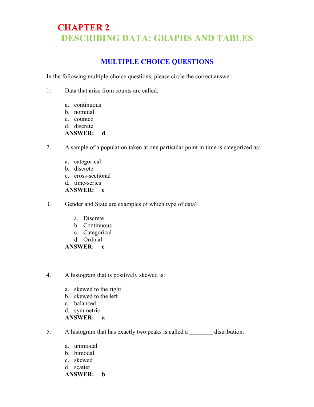 Describing Data: Graphs and Tables