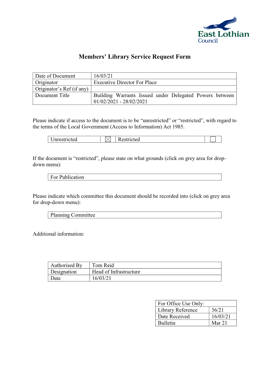 Members' Library Service Request Form